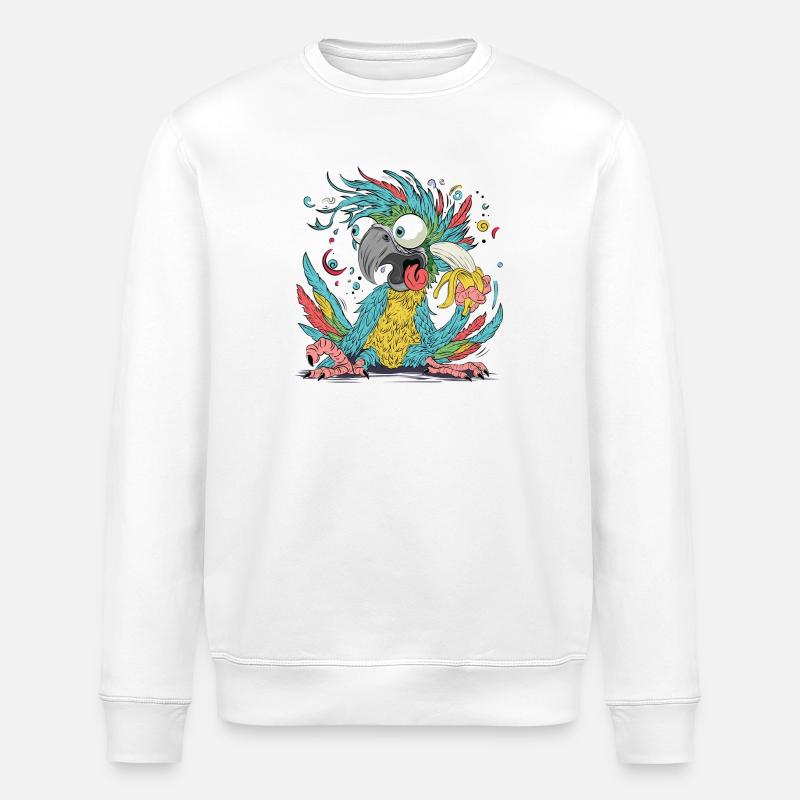 Cuclillo Papagei Verspielte Zeichnung Design | Bunt - Stanley/Stella Unisex Bio-Sweatshirt ROLLER - Weiß