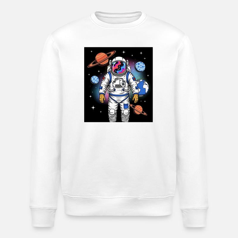 Space astronaut with planetary cosmos - Stanley/Stella ROLLER Unisex Organic Sweatshirt - white
