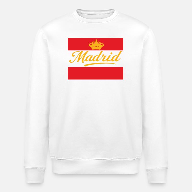 Madrid Crown Design on Red - Stanley/Stella ROLLER Unisex Organic Sweatshirt - white