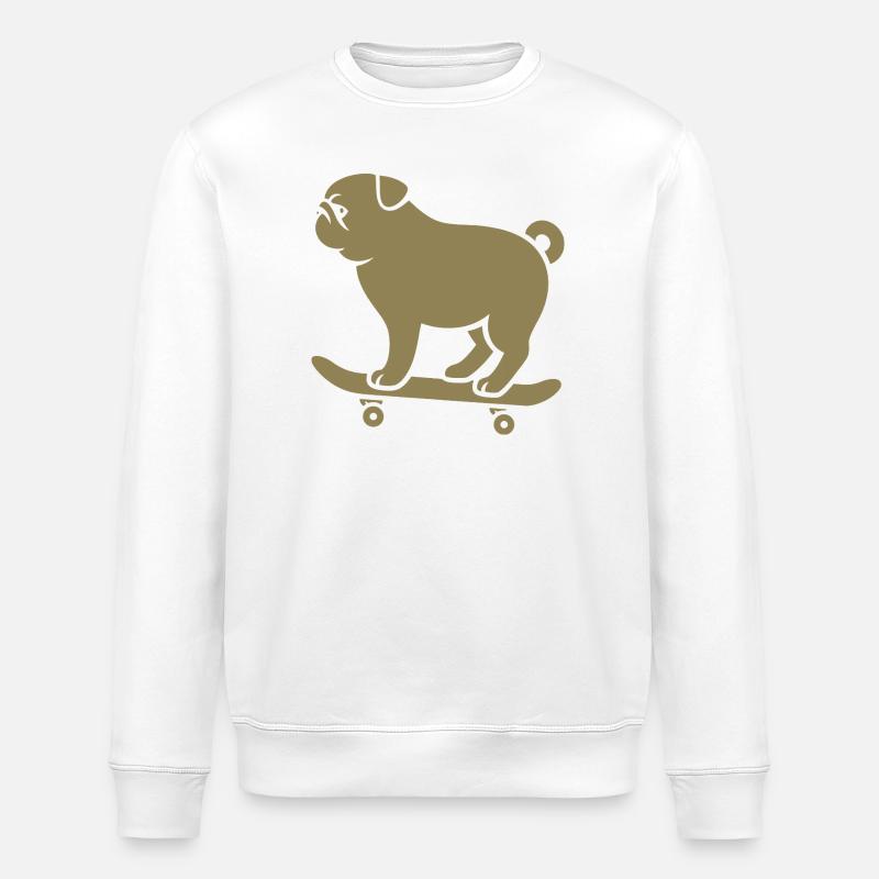 Minimalist Pug Skateboarder Cat - Stanley/Stella ROLLER Unisex Organic Sweatshirt - white