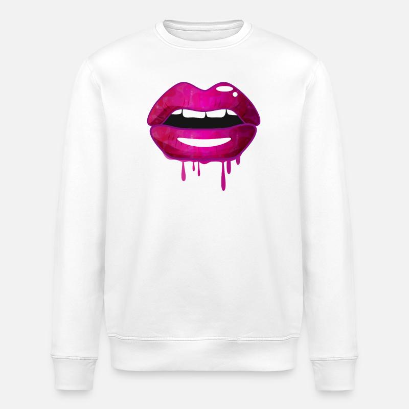 Purple glossy lips in graffiti style - Stanley/Stella ROLLER Unisex Organic Sweatshirt - white