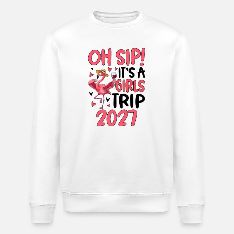 Flamingo mit Weinglas Slogan 2027 - Stanley/Stella Unisex Bio-Sweatshirt ROLLER - Weiß