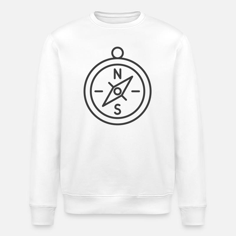 Minimalist Compass Navigation Design - Stanley/Stella ROLLER Unisex Organic Sweatshirt - white