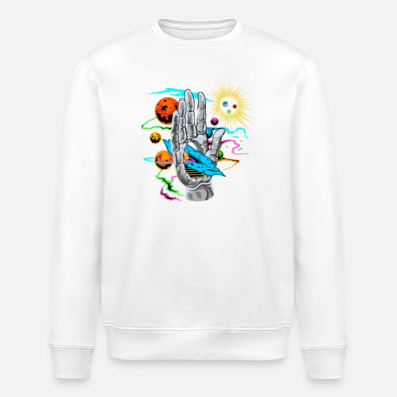 Kosmische Hand mit Planetenbahnen - Stanley/Stella Unisex Bio-Sweatshirt ROLLER - Weiß