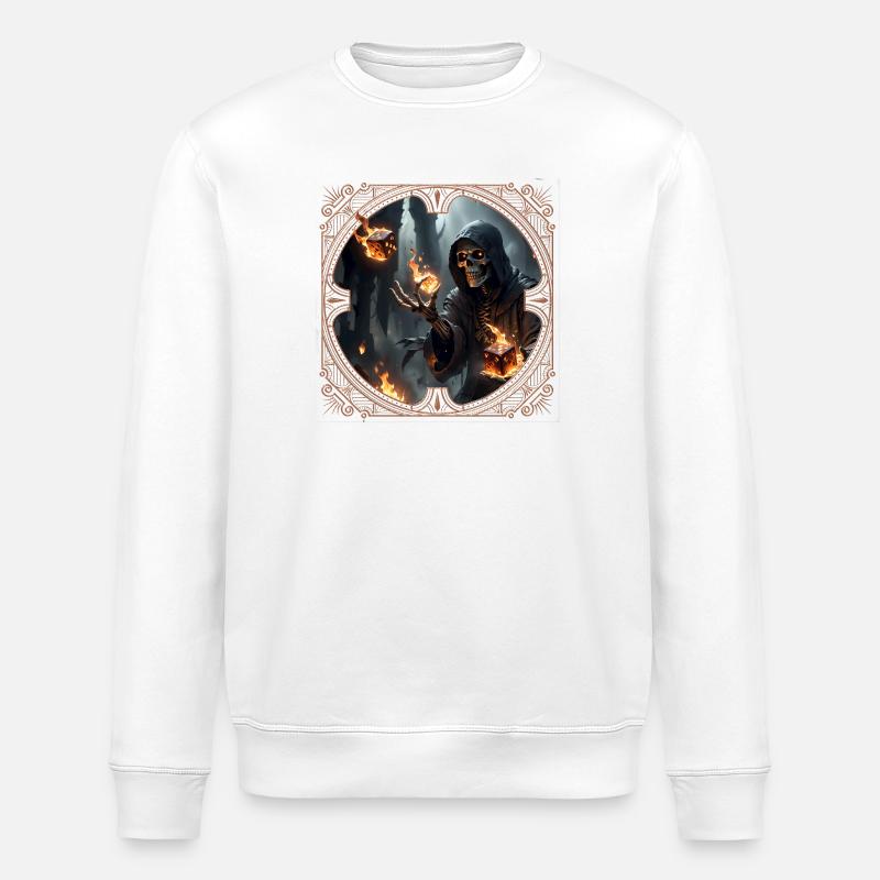 Skeleton Dice Magic and Fire - Stanley/Stella ROLLER Unisex Organic Sweatshirt - white