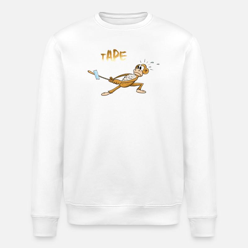 Humoristischer Affe mit Tape-Design - Stanley/Stella Unisex Bio-Sweatshirt ROLLER - Weiß