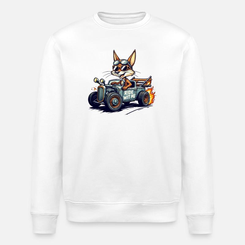 Vintage Fox Racer with Flames - Stanley/Stella ROLLER Unisex Organic Sweatshirt - white