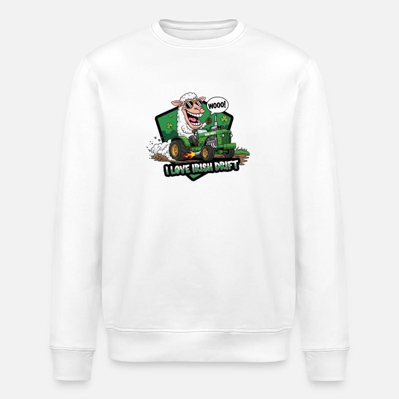 Irish Drift Sheep Car Design - Stanley/Stella ROLLER Unisex Organic Sweatshirt - white