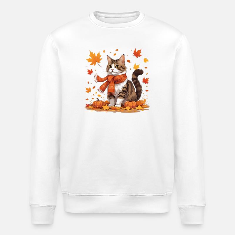 Chat d’automne avec des citrouilles - Sweat bio ROLLER Stanley/Stella Unisexe - blanc