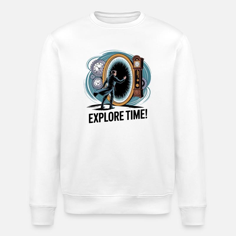 Explore Time Surreal Clock Design - Stanley/Stella ROLLER Unisex Organic Sweatshirt - white