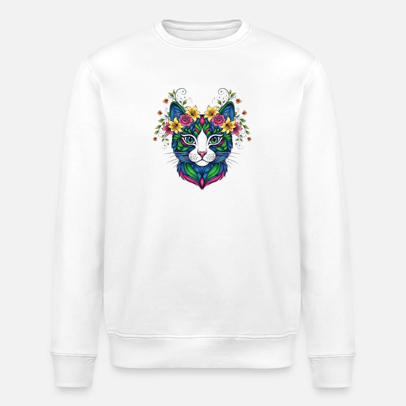 Chat avec des fleurs - Sweat bio ROLLER Stanley/Stella Unisexe - blanc
