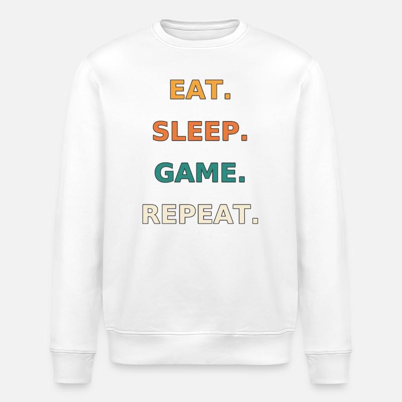 Eat. Sleep. Game. Repeat. - Stanley/Stella ROLLER Unisex Organic Sweatshirt - white