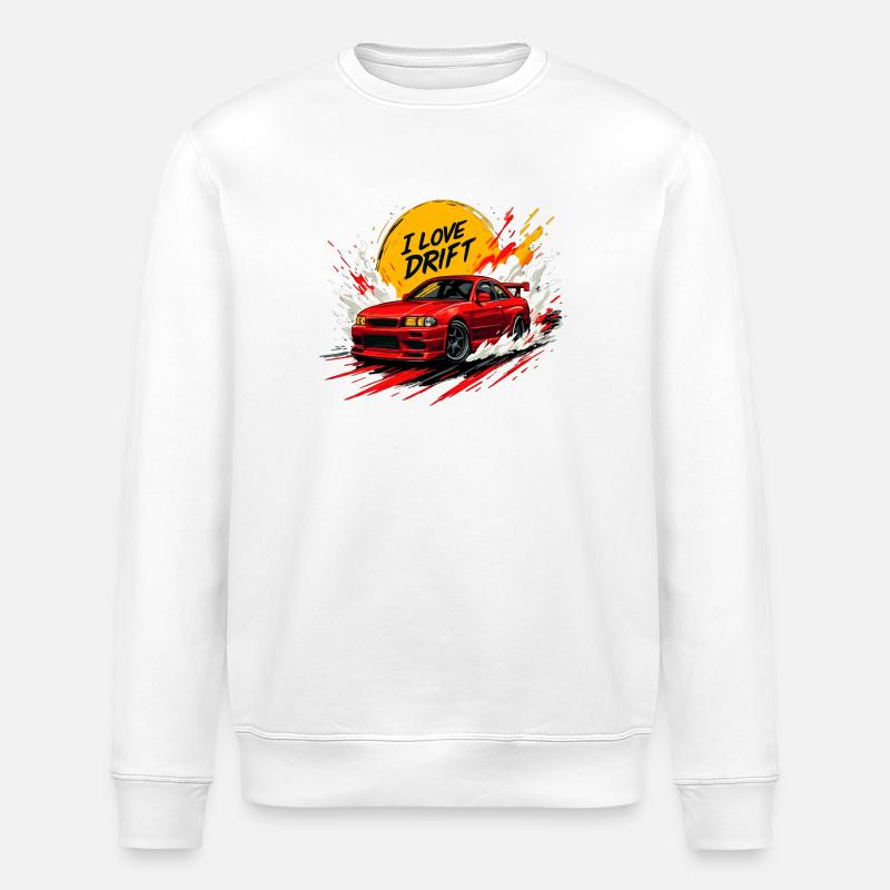 Red Drift Car Splash Artwork - Stanley/Stella ROLLER Unisex Organic Sweatshirt - white