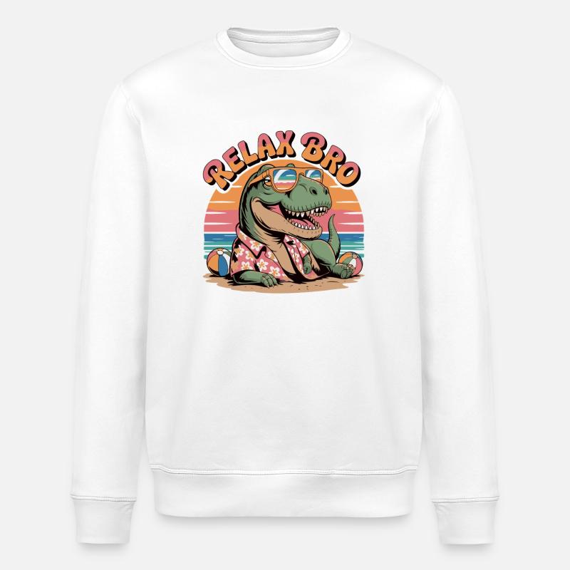 Relax Bro Dinosaurier Strandmuster - Stanley/Stella Unisex Bio-Sweatshirt ROLLER - Weiß