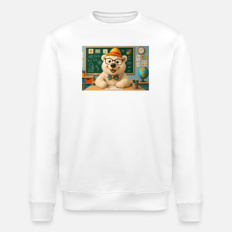 ours mignon à lunettes en classe - Sweat bio ROLLER Stanley/Stella Unisexe - blanc