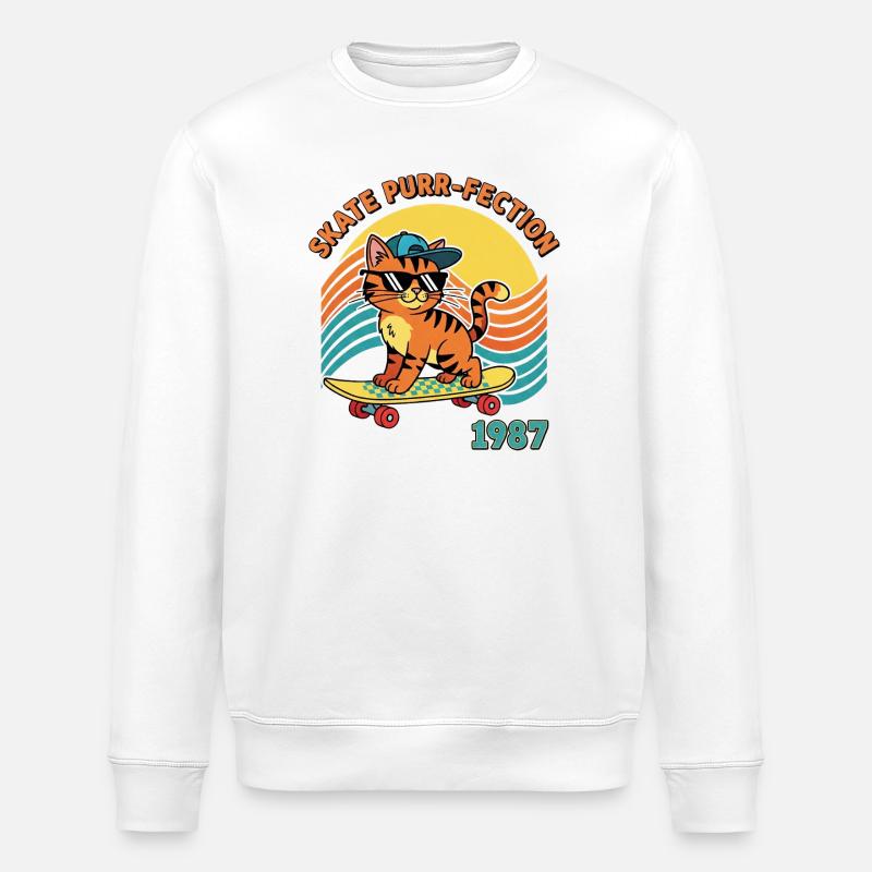 Skate cat - Stanley/Stella Unisex Bio-Sweatshirt ROLLER - Weiß