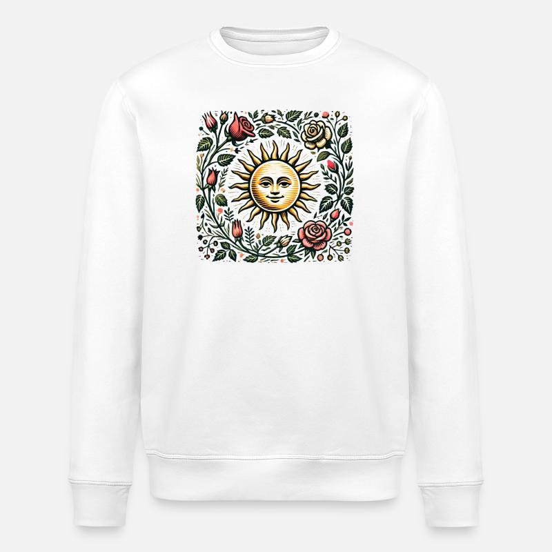 Illustration botanique solaire et florale - Sweat bio ROLLER Stanley/Stella Unisexe - blanc