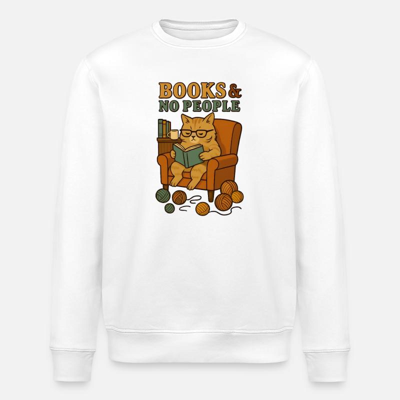 Cat reader in a comfortable armchair - Stanley/Stella ROLLER Unisex Organic Sweatshirt - white