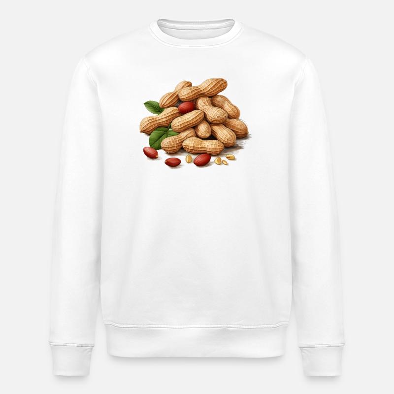 Cacahuètes grillées avec détails de feuilles - Sweat bio ROLLER Stanley/Stella Unisexe - blanc