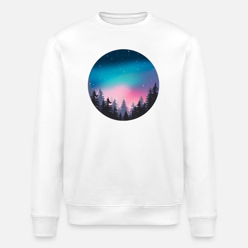 Nachthimmel, Aurora, Waldlandschaft - Stanley/Stella Unisex Bio-Sweatshirt ROLLER - Weiß