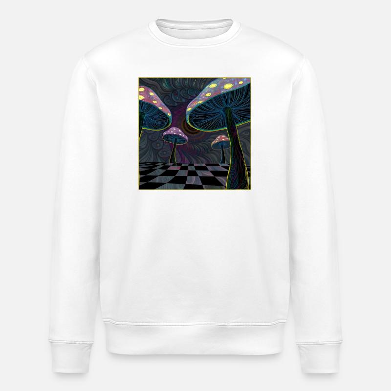 Psychedelic Mushroom Forest Scene - Stanley/Stella ROLLER Unisex Organic Sweatshirt - white