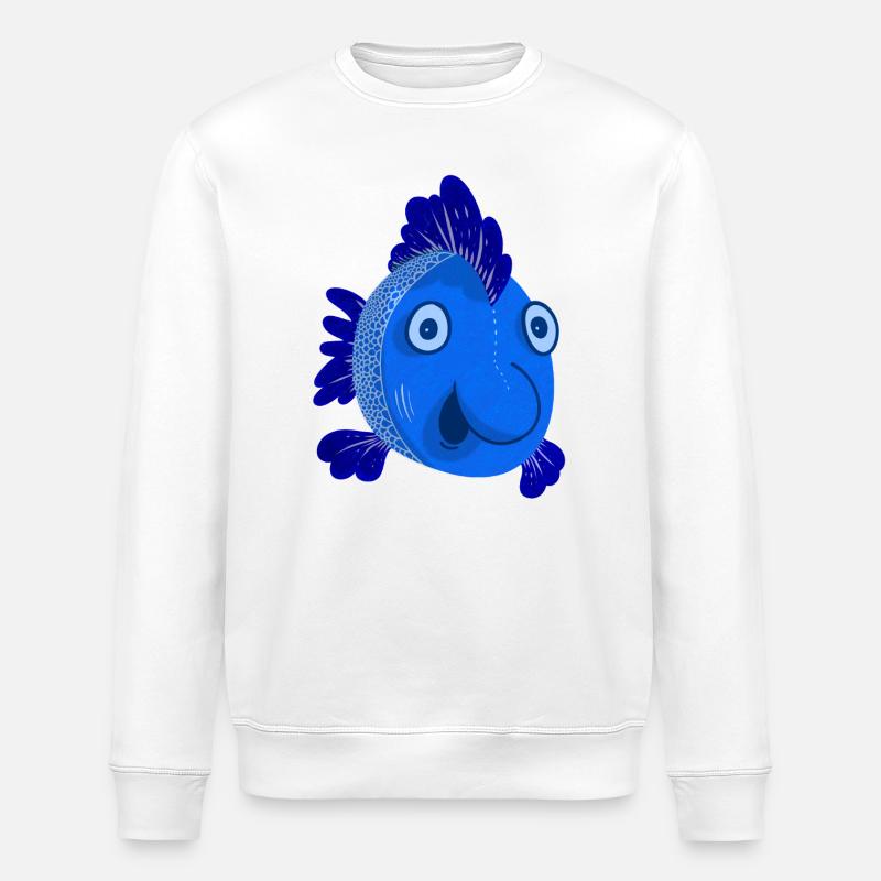 Poisson bleu - Sweat bio ROLLER Stanley/Stella Unisexe - blanc