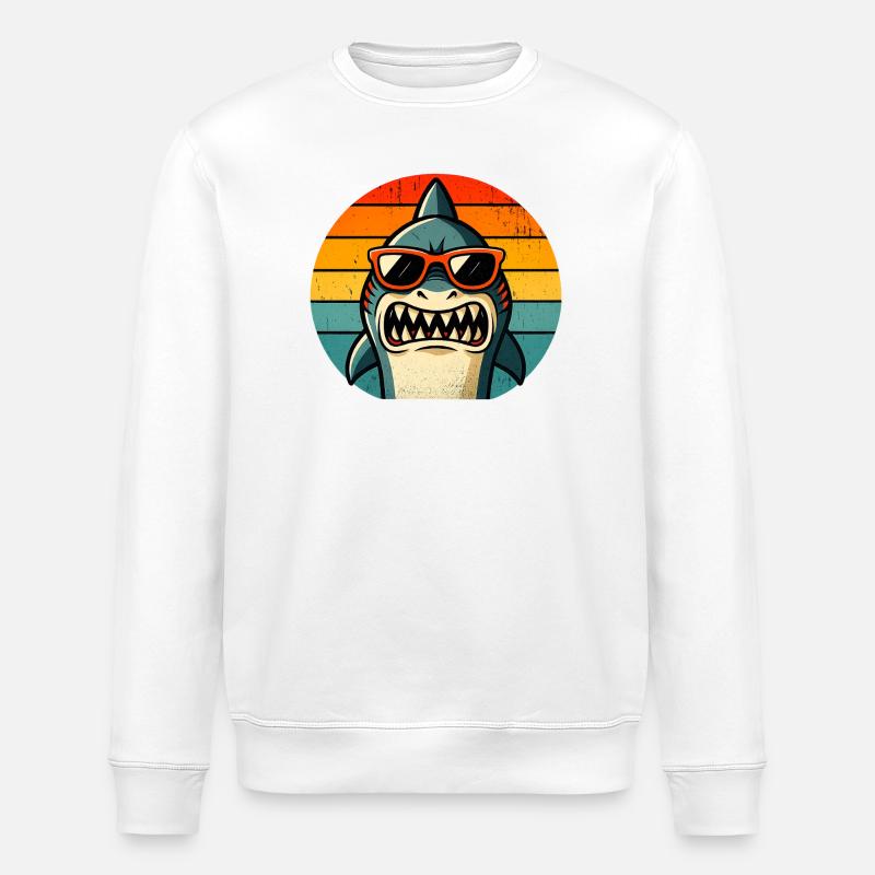 Cooler Hai mit Sonnenbrille - Stanley/Stella Unisex Bio-Sweatshirt ROLLER - Weiß