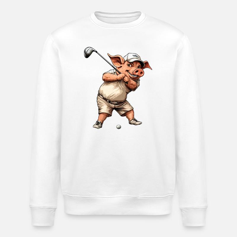 Schweine Golfer / Golf Schwein - Stanley/Stella Unisex Bio-Sweatshirt ROLLER - Weiß