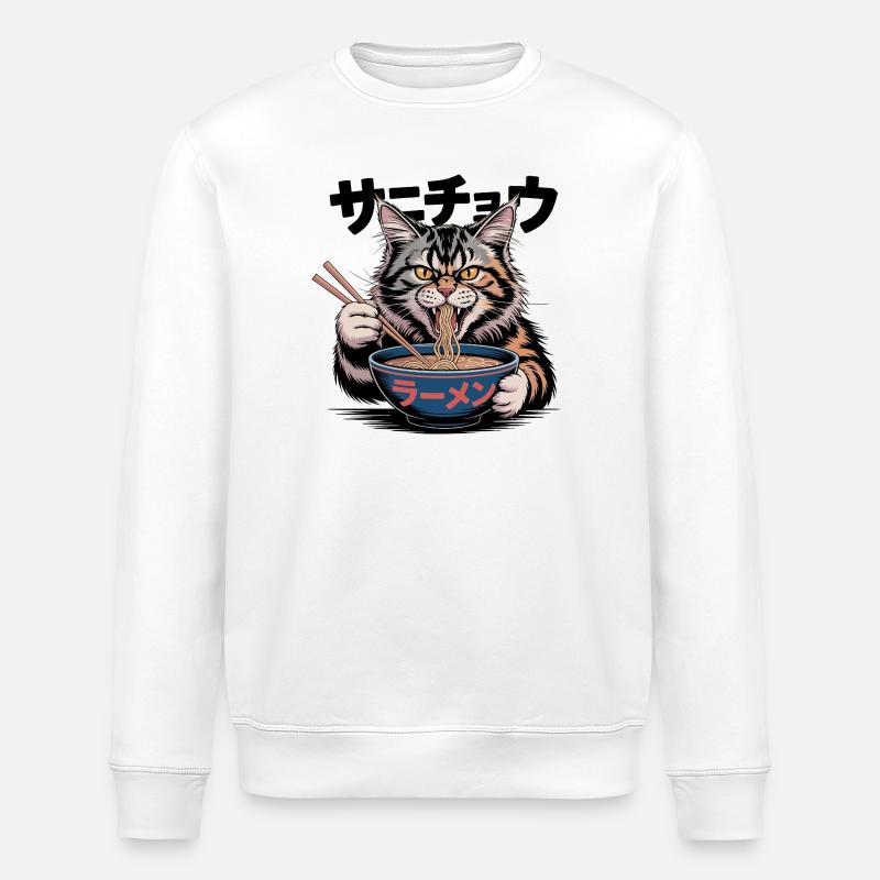 Chat Ramen affamé Chat Drôle Design - Sweat bio ROLLER Stanley/Stella Unisexe - blanc