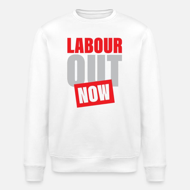 Labour Out Now Bold Protest Design - Stanley/Stella ROLLER Unisex Organic Sweatshirt - white