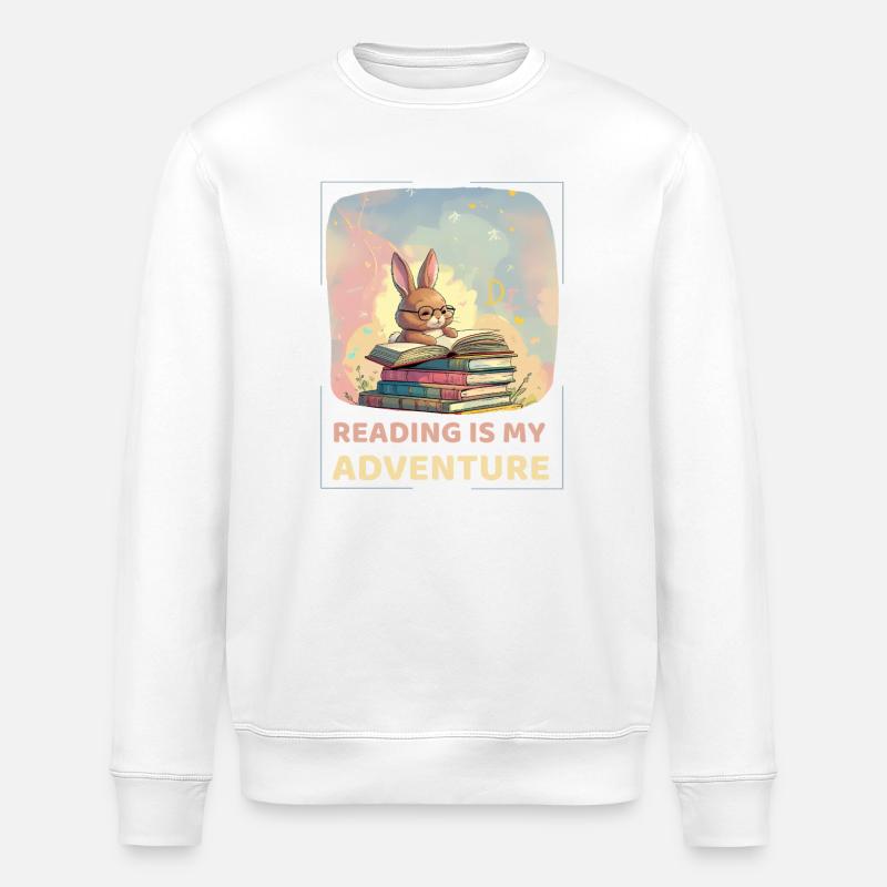 Rabbit reading with adventure style - Stanley/Stella ROLLER Unisex Organic Sweatshirt - white