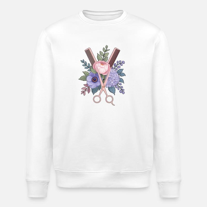 Friseur Schere Kamm Blumen - Stanley/Stella Unisex Bio-Sweatshirt ROLLER - Weiß