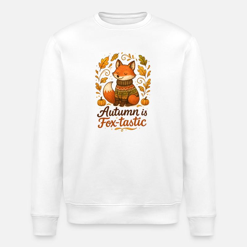 Herbstlicher Fuchs mit Pullover und Kürbissen - Stanley/Stella Unisex Bio-Sweatshirt ROLLER - Weiß