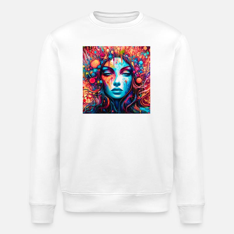 Psychedelisches Märchen-Porträt - Stanley/Stella Unisex Bio-Sweatshirt ROLLER - Weiß