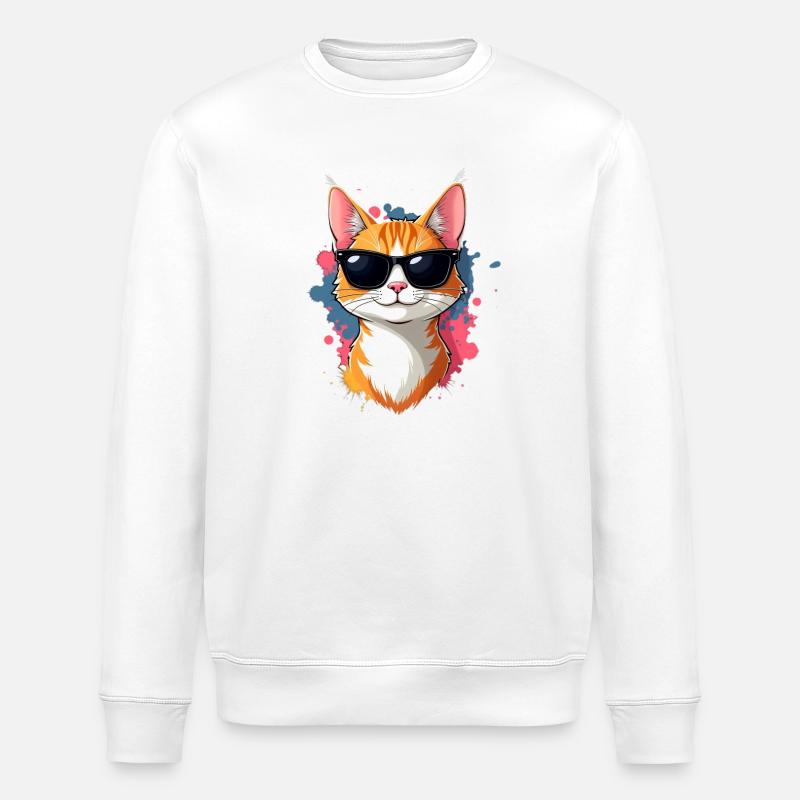 Cooler Katzenkopf mit Sonnenbrille - Stanley/Stella Unisex Bio-Sweatshirt ROLLER - Weiß