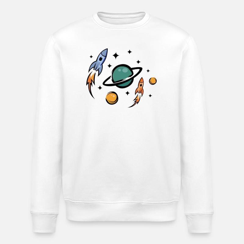 Retro Future Raketen & Planeten Collage - Stanley/Stella Unisex Bio-Sweatshirt ROLLER - Weiß