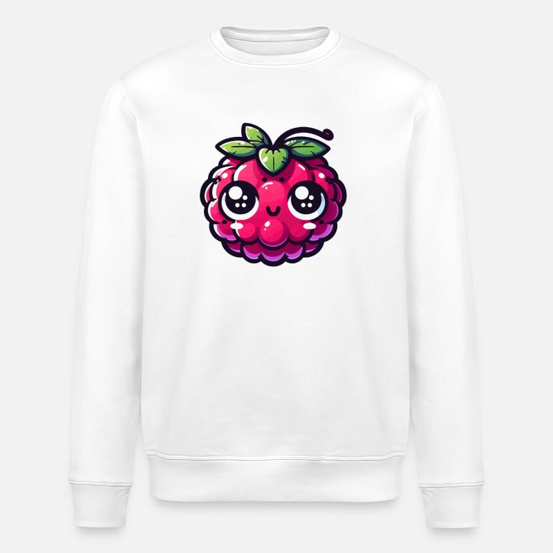 Raspberry kawaii eyes amazed - Stanley/Stella ROLLER Unisex Organic Sweatshirt - white
