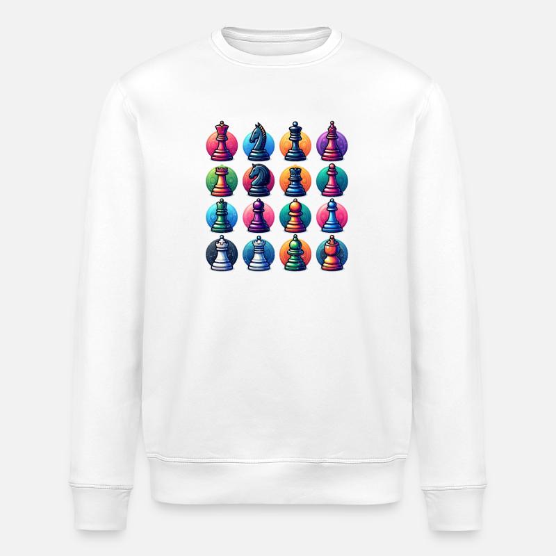 Farbige Schachfiguren in Neon-Optik - Stanley/Stella Unisex Bio-Sweatshirt ROLLER - Weiß