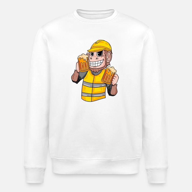 Construction worker monkey with beer - Stanley/Stella ROLLER Unisex Organic Sweatshirt - white