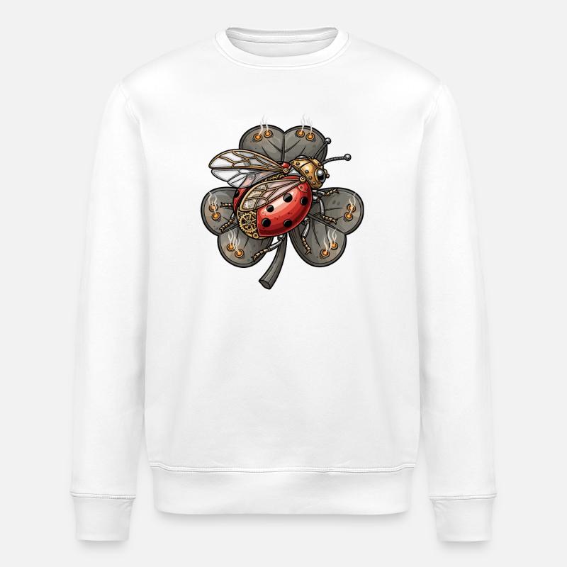 Steampunk Marienkäfer auf Kleeblatt - Stanley/Stella Unisex Bio-Sweatshirt ROLLER - Weiß