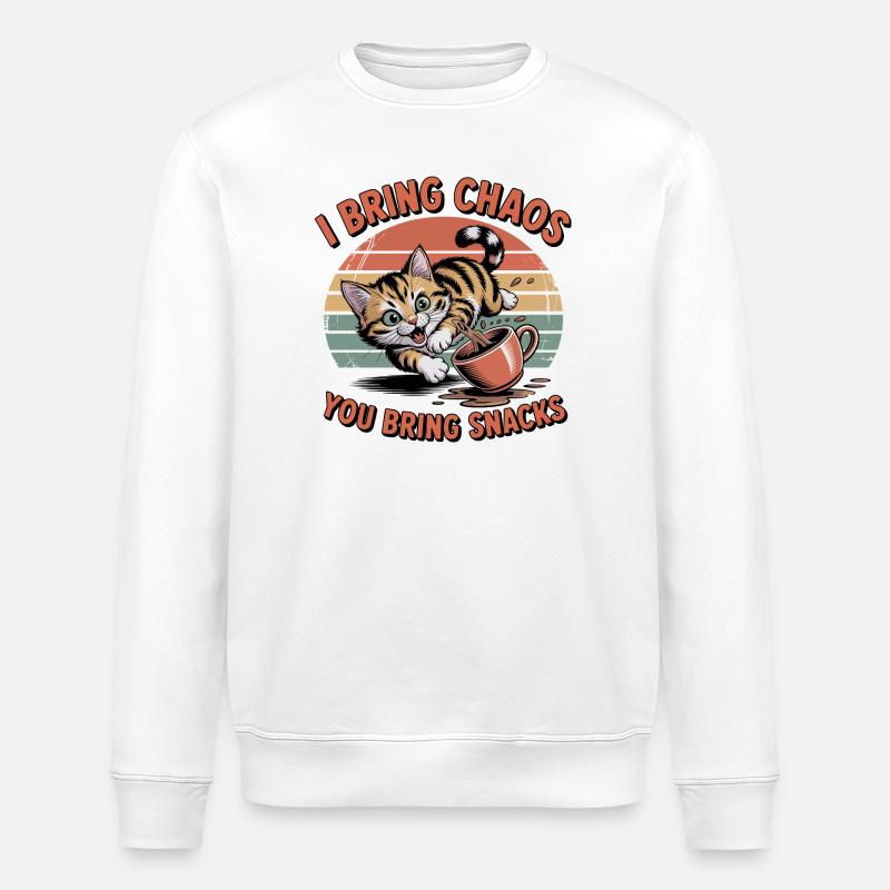 Chat du Chaos et Snacks - Sweat bio ROLLER Stanley/Stella Unisexe - blanc