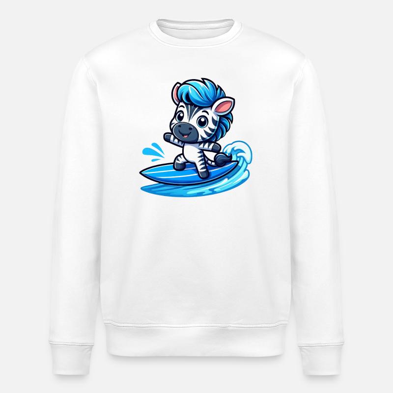 Cute Zebra Surfer Summer Surfboard Cartoon - Stanley/Stella ROLLER Unisex Organic Sweatshirt - white