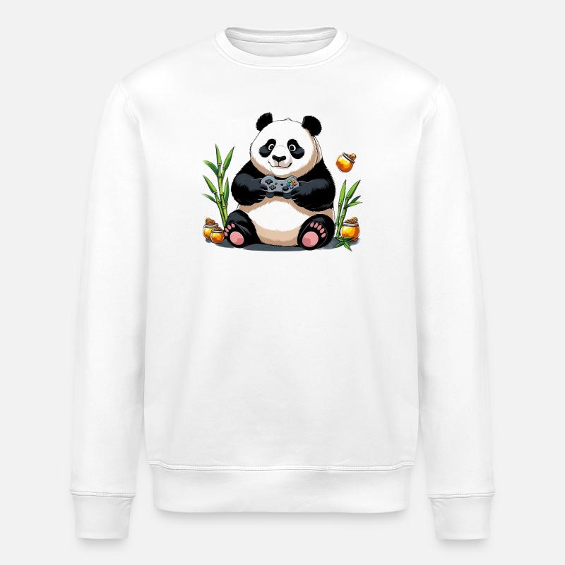 Chill Panda mit Gaming Controller - Stanley/Stella Unisex Bio-Sweatshirt ROLLER - Weiß