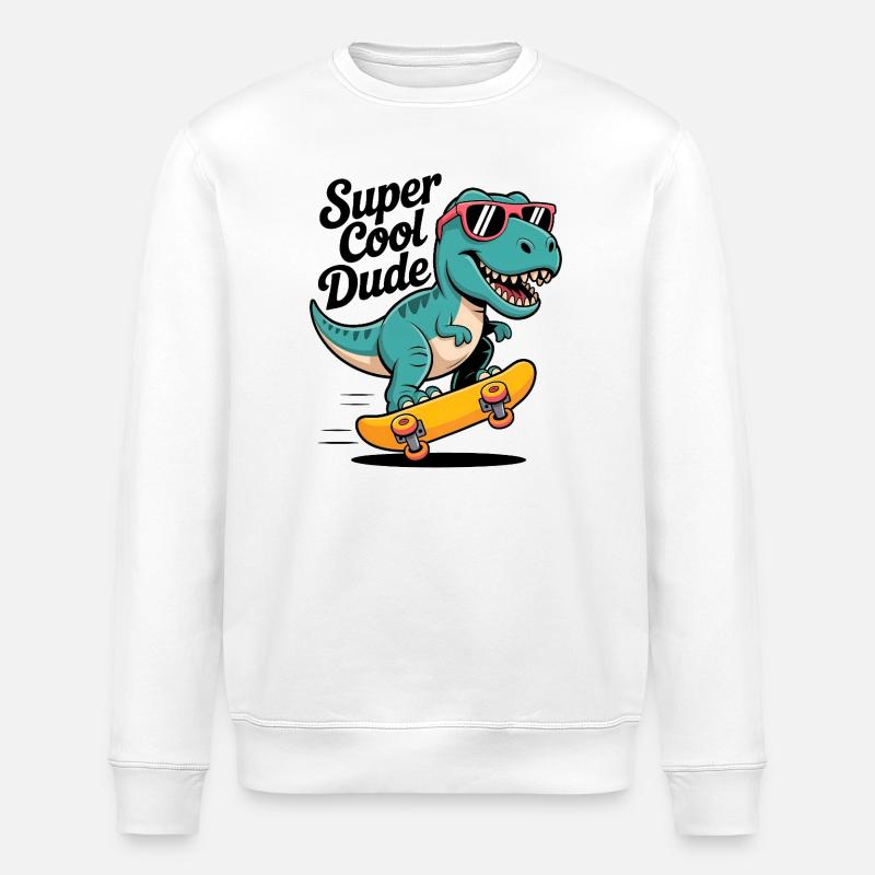 Super cooler Skateboard Dinosaurier - Stanley/Stella Unisex Bio-Sweatshirt ROLLER - Weiß