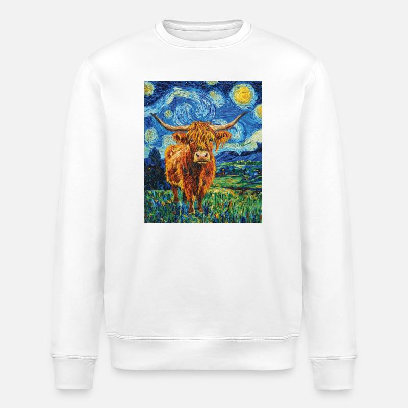 Vache des Highlands - Sweat bio ROLLER Stanley/Stella Unisexe - blanc