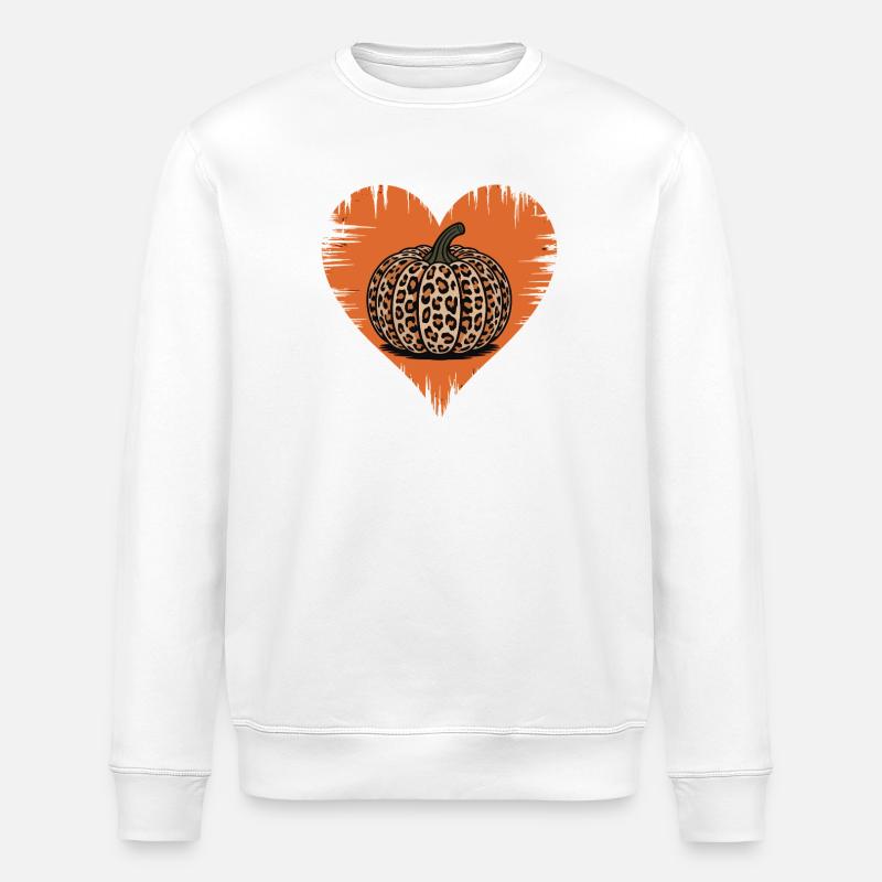 Leopardmuster Kürbis Herz Design - Stanley/Stella Unisex Bio-Sweatshirt ROLLER - Weiß