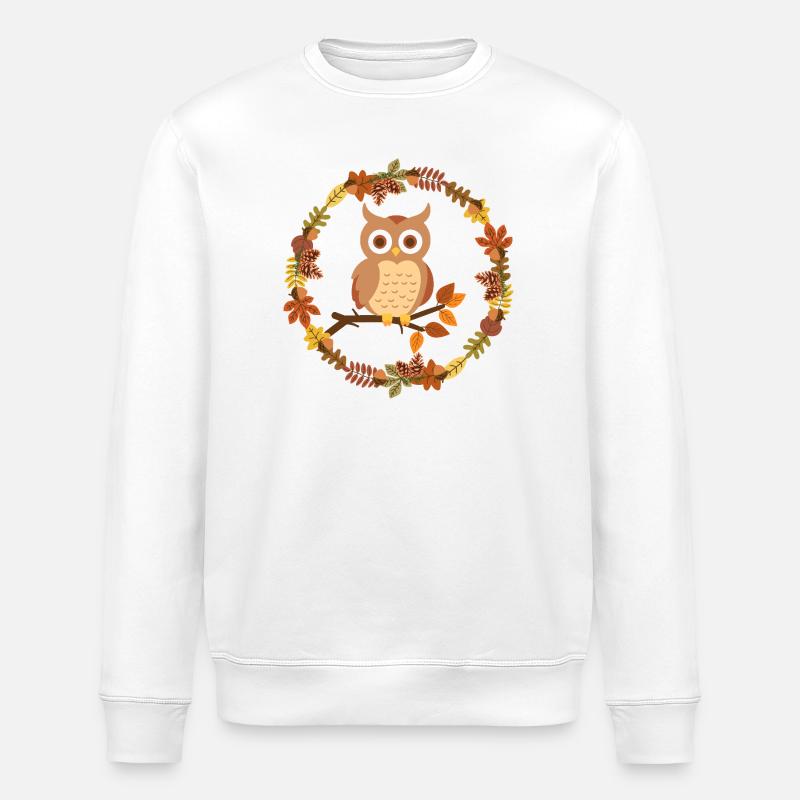 Herbstliche Eulenkranz  - Stanley/Stella Unisex Bio-Sweatshirt ROLLER - Weiß