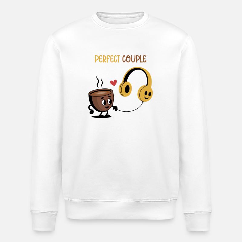 Kaffeetasse und Kopfhörer lieben Design - Stanley/Stella Unisex Bio-Sweatshirt ROLLER - Weiß