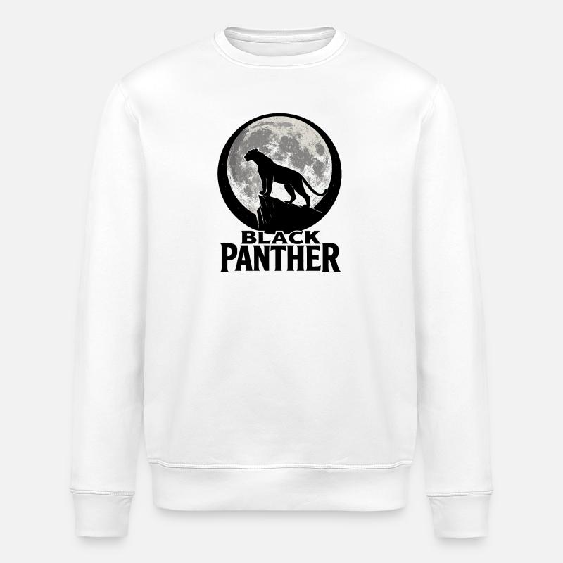 Panther Silhouette Under Full Moon - Stanley/Stella ROLLER Unisex Organic Sweatshirt - white