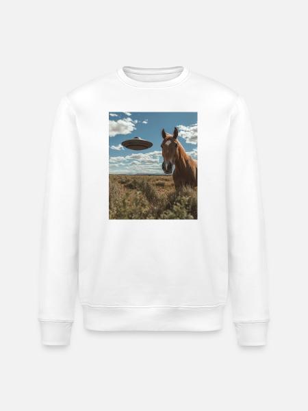 Pferd Selfie mit UFO - Stanley/Stella Unisex Bio-Sweatshirt ROLLER - Weiß
